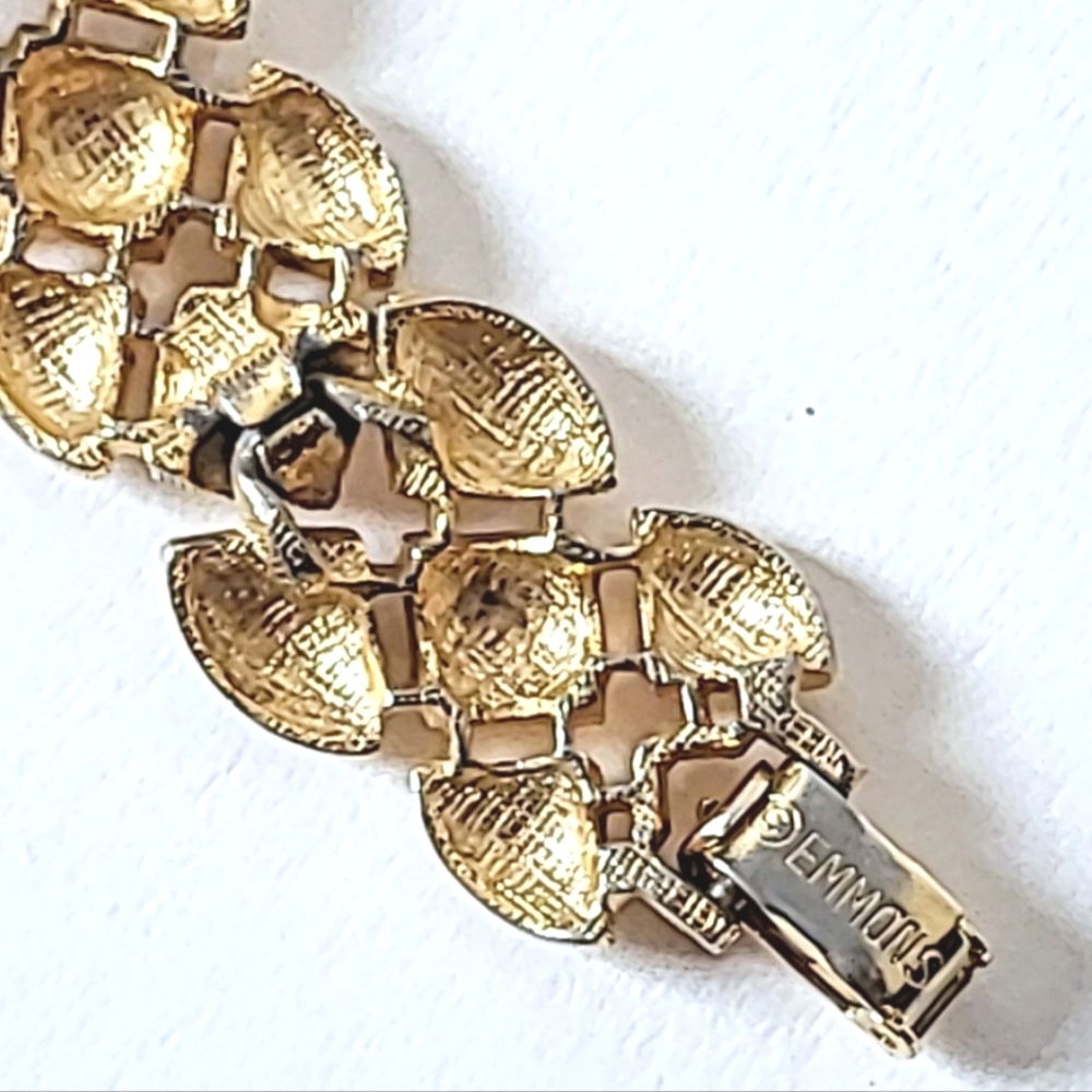 EMMONS VINTAGE BRACELET & CLIP EARRINGS SET DEMI-PARURE GOLDTONE - Picture 8 of 12